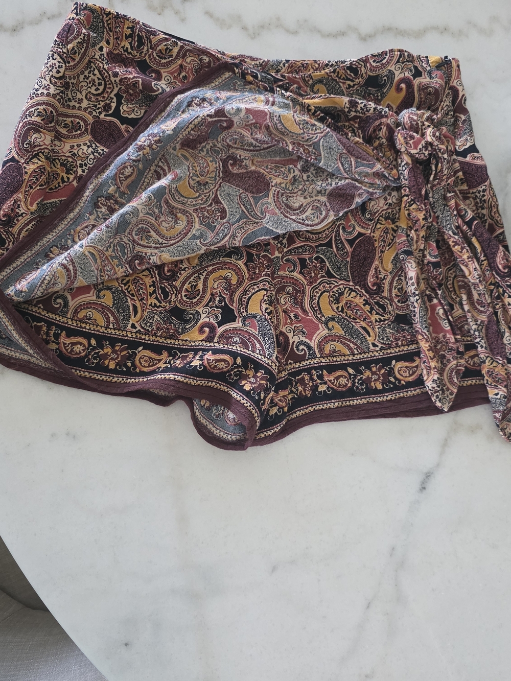 Zara Paisley Wrap Skirt in Burgundy, Mustard & Black - Picture 8 of 8